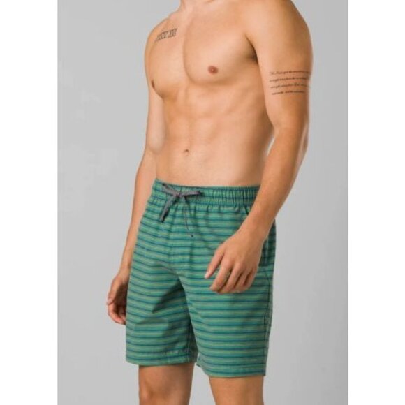 PrAna Metric E-Waist Cove Stripe Mens XL/08 Board Swim Short Drawcord Standard - Picture 1 of 4